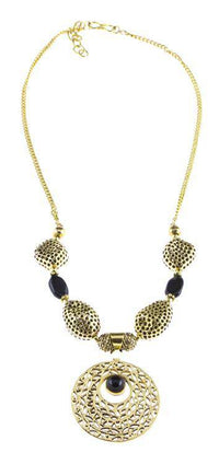 Load image into Gallery viewer, Brass Kette Halskette Kreis golden Onyx oval verschnörkelt Anhänger Brassperlen - chic - net.de
