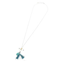 Cargar imagen en el visor de la galería, Brass Kette silberfarben Anhänger Vogel Quaste türkis Stein ca. 46cm Länge - chic - net.de
