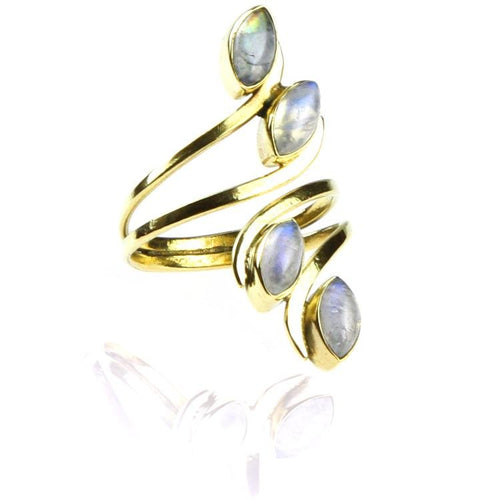 Brass Messing Ringe Mondstein Mandel antik golden nickelfrei verzweigt verstellbar Tribal - chic - net.de