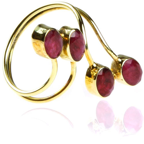 Brass Messing Ringe Rubin geschliffen oval antik golden nickelfrei verzweigt verstellbar Tribal - chic - net.de