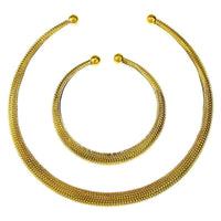 Load image into Gallery viewer, Brass Messing Tribal Set Armreif Kette golden schwarz rund Plättchen nickelfrei antik offen - chic - net.de

