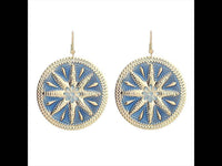 Load image into Gallery viewer, Brass Ohrringe Emaille Sternblume Zackenrand rund blau golden 5 cm Ohrhänger - chic - net.de
