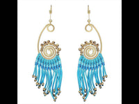 Load image into Gallery viewer, Brass Ohrringe goldfarben ethno Boho lange Fäden Spirale blau Bügelverschluss - chic - net.de
