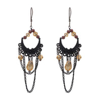 Load image into Gallery viewer, Brass Ohrringe silberfarben braune Steine schwarzer Anhänger Ketten - chic - net.de
