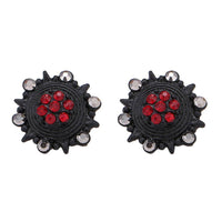 Cargar imagen en el visor de la galería, Brass Ohrstecker antik schwarz Blume Abstrakt rote Steine - chic - net.de
