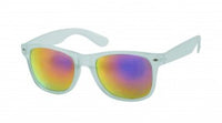 Load image into Gallery viewer, A pair of Sonnenbrille Nerd grau Unisex Brille with rainbow-tinted, mirrored lenses and 400 UV protection, displayed against a plain white background.

