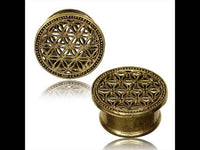 Load image into Gallery viewer, Brass Plug Lebensblume antik golden Punkterand Tunnel Organic Messing - chic-net.de
