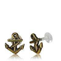 Load image into Gallery viewer, Labret Lippen Piercing Acryl Anker Seil antik golden Brass Motiv - chic-net.de
