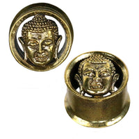 Cargar imagen en el visor de la galería, Messing Tunnel golden Buddha Kopf plastisch 3D double flared oxidiert - chic-net.de
