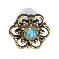 Load image into Gallery viewer, Labret Lippen Piercing Acryl Türkis Punkte Blume gold Brass - chic-net.de
