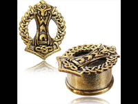 Cargar imagen en el visor de la galería, Brass Tunnel Thors Hammer Viking Thor antik golden Messing Expander Plug Schmuck - chic-net.de

