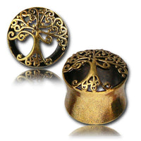 Cargar imagen en el visor de la galería, Brass Tunnel Italien Tree of Life gold spiralig nickelfrei Plug Baum des Lebens Messing Piercing - chic-net.de
