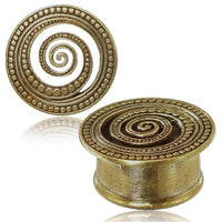 Load image into Gallery viewer, Brass Tunnel Plug Spirale Punkte antik golden Messing Schmuck - chic-net.de
