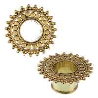 Cargar imagen en el visor de la galería, Brass Tunnel Kreise Dreiecke antik gold nickelfrei Plug Organic Messing Expander Ohrschmuck - chic-net.de
