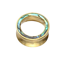 Load image into Gallery viewer, Tunnel Plug Messing Paua Abalone Perlmutt Rim gold - chic-net.de

