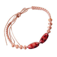 Load image into Gallery viewer, Armband Armschmuck Holzperlen Wachsfaden handgefädelt unisex beige Perlen rot - chic-net.de
