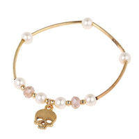 Load image into Gallery viewer, Armband Brass golden Perlen Totenkopf uneben Kristalle verstellbar - chic-net.de
