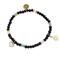 Load image into Gallery viewer, Armband Brass golden schwarz Perlen blau rosa Herz Rose Charm verstellbar - chic-net.de

