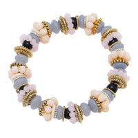 Load image into Gallery viewer, Armband Brass golden silbern Perlen Ringe Glas beige grau rosa verstellbar schwarz - chic-net.de
