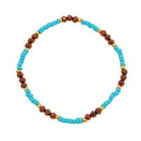 Cargar imagen en el visor de la galería, Armband Brass golden türkis Perlen braun Kristalle facettiert verstellbar - chic-net.de
