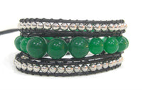 Load image into Gallery viewer, Armband grün schwarz Kette Messing Jade Perlen Wachsfaden Schmetterling verstellbar - chic-net.de

