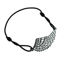 Load image into Gallery viewer, Armband Gummiband schwarz Messing Anhänger Flügel silbern dünn filigran - chic-net.de
