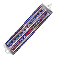 Load image into Gallery viewer, Armband handgefädelt Brass Steine Kristalle Damen Baumwolle breit 18 cm Ibiza Hippie Style - chic-net.de
