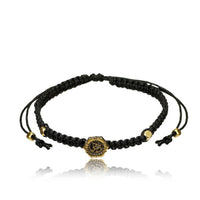 Load image into Gallery viewer, Armband Nylon verstellbar schwarz Messing Buttons antik golden Motive - chic-net.de
