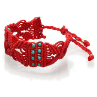 Load image into Gallery viewer, Armband rot 24 mm Türkis Messing Perlen gold Baumwolle nickelfrei Armbänder verstellbar Ibiza - chic-net.de
