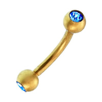 Load image into Gallery viewer, Banane Curved Barbell Piercing mit Kugeln goldfarben aus Edelstahl mit Glitzerstein in Blau - chic-net.de

