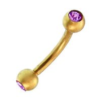 Load image into Gallery viewer, Banane Curved Barbell Piercing mit Kugeln goldfarben aus Edelstahl mit Glitzerstein in Lila - chic-net.de
