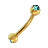 Load image into Gallery viewer, Banane Curved Barbell Piercing mit Kugeln goldfarben aus Edelstahl mit Glitzerstein in Türkis - chic-net.de
