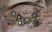Cargar imagen en el visor de la galería, Bauchnabel Piercing Brass Edelstahl Stern Blume Stein - chic-net.de
