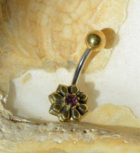 Cargar imagen en el visor de la galería, Bauchnabel Piercing Brass Edelstahl Sternblume Stein - chic-net.de
