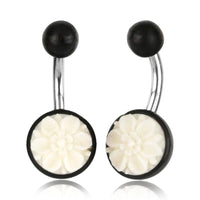 Cargar imagen en el visor de la galería, Bauchnabel Piercing Edelstahl Arangholz Bone Blume - chic-net.de
