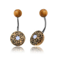 Load image into Gallery viewer, Bauchnabel Piercing Edelstahl Olivenholz 1.6x9.5 Blume - chic-net.de
