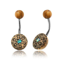 Load image into Gallery viewer, Bauchnabel Piercing Edelstahl Olivenholz 1.6x9.5 Blume - chic-net.de
