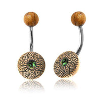 Load image into Gallery viewer, Bauchnabel Piercing Edelstahl Olivenholz 1.6x9.5 Blume - chic-net.de
