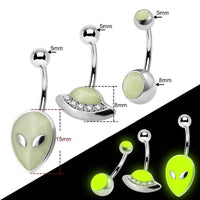 Load image into Gallery viewer, Bauchnabelpiercing aus Edelstahl Alien leuchtet - chic-net.de
