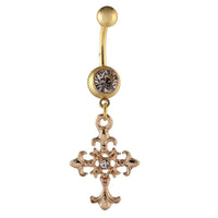 Cargar imagen en el visor de la galería, Bauchnabelpiercing Banenpiercing golden weißer Stern Kreuz Anhänger Edelstahl - chic-net.de
