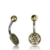Load image into Gallery viewer, Bauchnabelpiercing Brass Edelstahl antik golden silbern Blume des Lebens Punkte - chic-net.de
