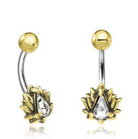 Cargar imagen en el visor de la galería, Bauchnabelpiercing Brass Edelstahl gold Lotus Stein - chic-net.de
