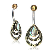 Cargar imagen en el visor de la galería, Bauchnabelpiercing Edelstahl Brass Doppelträne Inlay - chic-net.de
