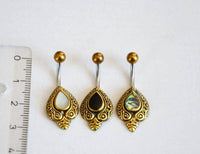 Cargar imagen en el visor de la galería, Bauchnabelpiercing Edelstahl Brass Schnörkel Träne Inlay - chic-net.de
