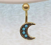 Load image into Gallery viewer, Bauchnabelpiercing Edelstahl Mond türkis gold - chic-net.de
