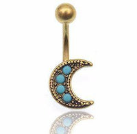 Load image into Gallery viewer, Bauchnabelpiercing Edelstahl Mond türkis gold - chic-net.de
