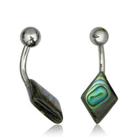 Cargar imagen en el visor de la galería, Bauchnabelpiercing Edelstahl Perlmutt Raute Paua Abalone - chic-net.de
