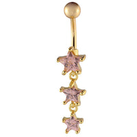 Cargar imagen en el visor de la galería, Bauchnabelpiercing golden drei Sterne rosa Zirkonia Stein Kugel Edelstahl - chic-net.de
