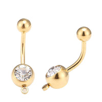 Cargar imagen en el visor de la galería, Bauchnabelpiercing golden kleiner weißer Zirkonia Stein Schlaufe Edelstahl - chic-net.de
