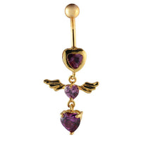 Cargar imagen en el visor de la galería, Bauchnabelpiercing goldfarben 3 Herzen Lila mit Flügel Edelstahl - chic-net.de

